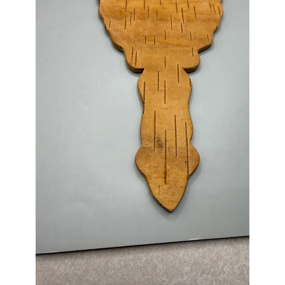 Vintage MCM Eastern European Hand Carved Birch Wood Hand Mirror 11.75